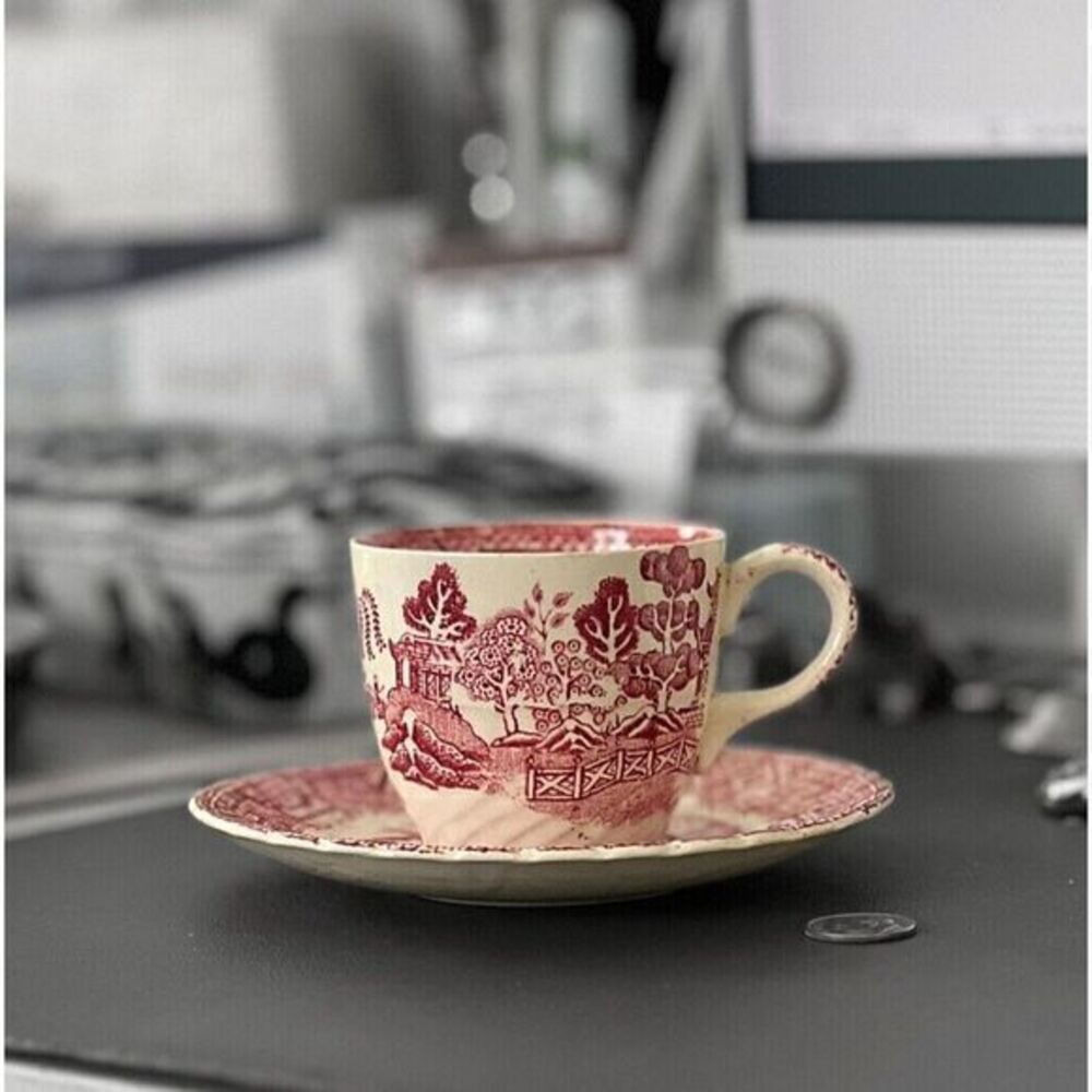 SALE‎ 💌 SWINNERTONs Old Willow Pink Demitasse Cup Saucer Antique Hampton